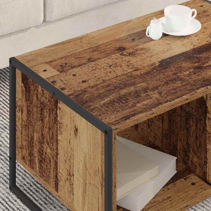 Table basse en bois dingénierie - vidaXL - 80x50x40 cm - Bois ancien - Style industriel - Pieds en acier