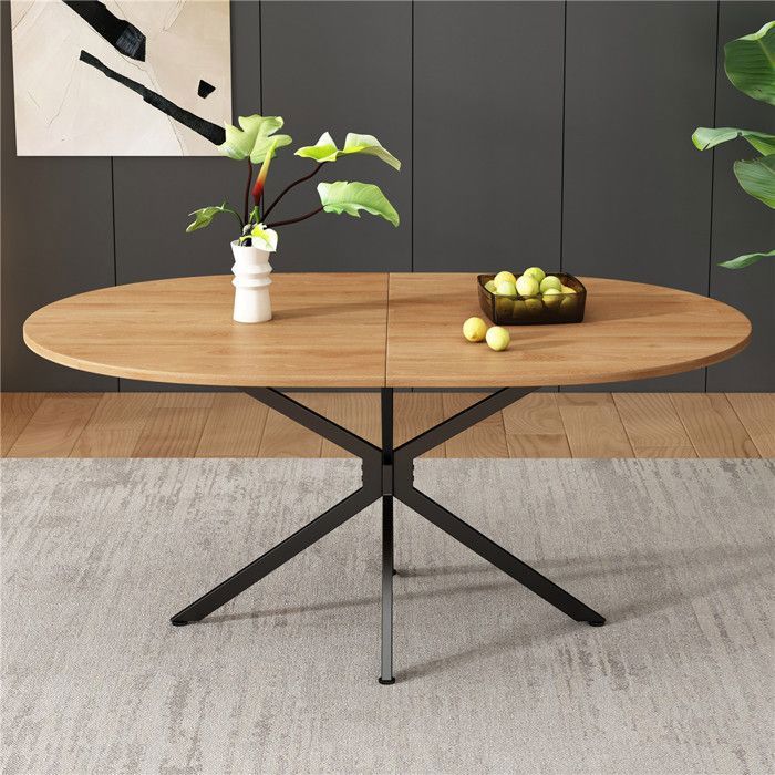 Table a Manger Ovale Bois 120 x 80 cm Table Salle à Manger Industrielle 4 Personnes avec Pieds Métal Noir Table Cuisine Design