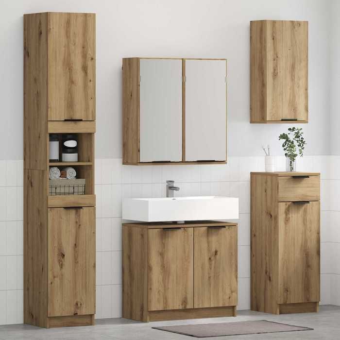 Ensemble de mobilier de salle de bain moderne - VIDAXL - Meuble étagère + Cabinet sous lavabo - 3 pièces Chêne artisanal -