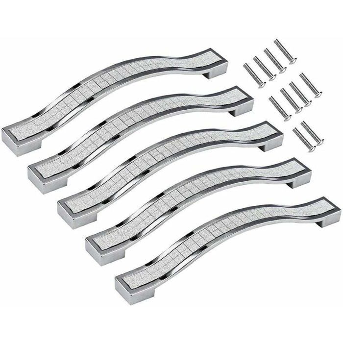 Poignées de tiroir en alliage strass cristal - MICH - Lot de 5 - Silver - 128 mm - Distance du trou 128 mm