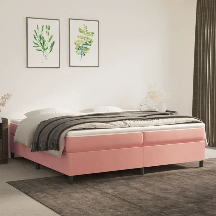 Cadre de lit à ressorts velours - Happiness - 200x200 cm - Rose - Velours doux - Construction robuste - Facile à monter