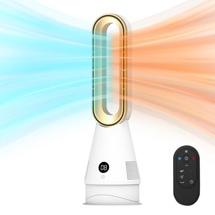 Ventilateur Tour Sans Pales avec Chauffage Et Refroidissement Électrique silencieux de 32 dB économe en énergie(blanc). - Uverbon