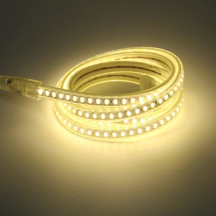 Ruban LED 2M Blanc 4000K AC 220V 230V IP67 Etanche Bandeau SMD 120led / m Bande Lumineuse LED 2 Meters 2 Mètres Blanc