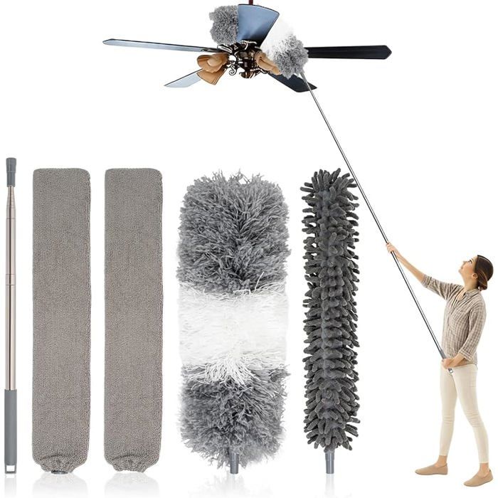 Vinuwu 5 Pièces Plumeau Télescopique Manche Extensible 38250 cm Microfibre Chenille Lavables Plumeau Poussiere Balai