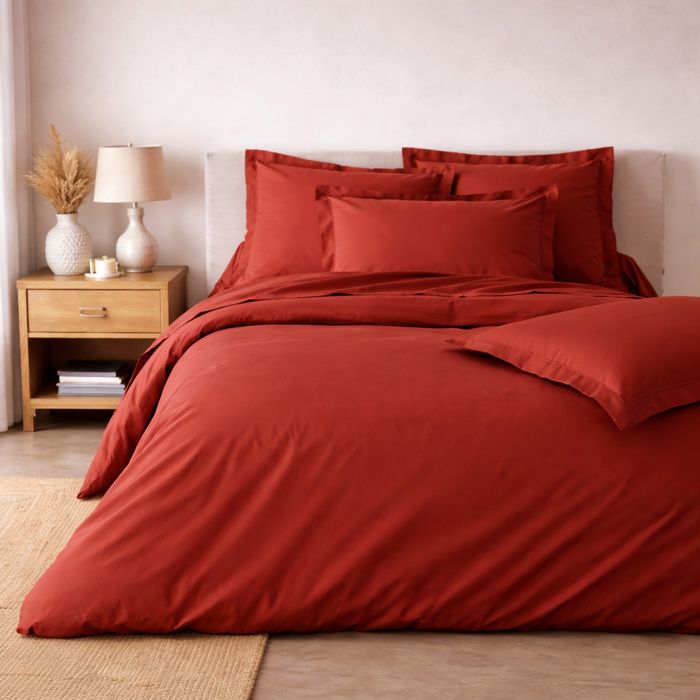 Parure de lit 240 x 220 cm – Percale de coton 78 fils – Terracotta – Qualité Hôtel – 2 taies 63x63 cm Parure de lit 240 x 220 cm – Percale de coton 78 fils – Terracotta – Qualité Hôtel – 2 taies 63x63 cm