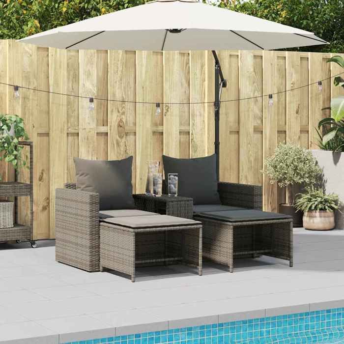 Gris Siège de jardin - Salon de jardin - (5 pcs) - avec coussins empilable gris polyrotin C2212