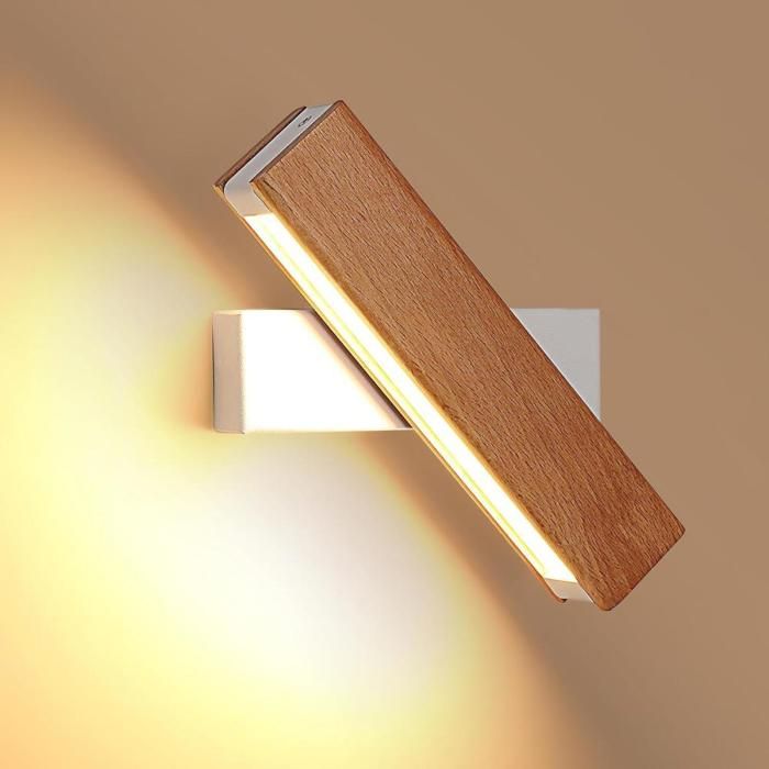 DELIPOP Applique Murale Intérieure Bois- 360° Rotatif Moderne Lampe de Murale LED- 3000K Blanc Chaud Luminaire Mural Interieur