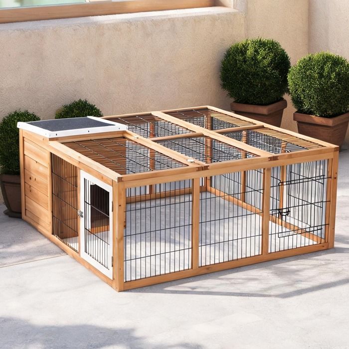 Enclos en bois de sapin naturel 123x120x52 cm pour rongeurs avec toit imperméable et couvercle amovible
