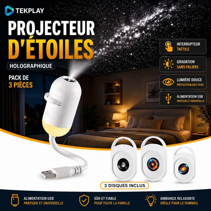 Lampe TEKPLAY Veilleuse Projecteur dÉtoiles murale USB 360° – Ciel Étoilé et Galaxie pour Plafond Mur – Ambiance Lumineuse