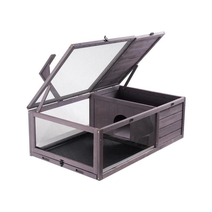 Montage simple maison pour tortues en bois avec support déclairage habitat intérieur extérieur 96 5x61x33 cm