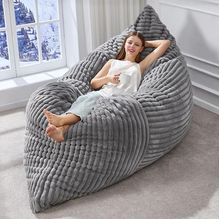 Pouf Géant XXL 180x125 cm Velours Côtelé Déhoussable Canapé Paresseux Moelleux pour Salon Chambre Fauteuil Relaxant Gamer - Gris