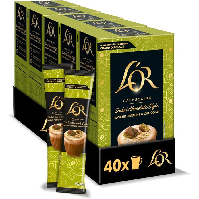 Cappuccino chocolat Dubai soluble 40 sticks café gourmand instantané portions pratiques pour une pause café Cappuccino chocolat Dubai soluble 40 sticks café gourmand instantané portions pratiques pour une pause café