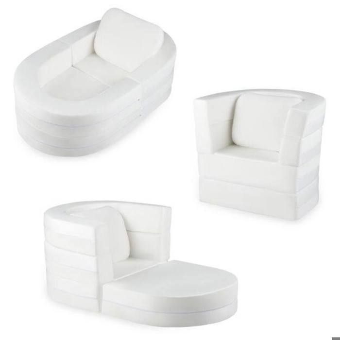Velours cristal blanc canapé enfant 3 en 1 convertible avec housse lavable pour chambre ou salle de jeux