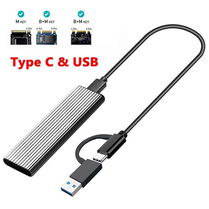 Case SSD M2 - Boîtier SSD USB de type C, adaptateur SSD M.2 2 en 1 USB 3.1  M2 Gen2 pour NGFF NVcloser PCIE SA - Cdiscount Informatique