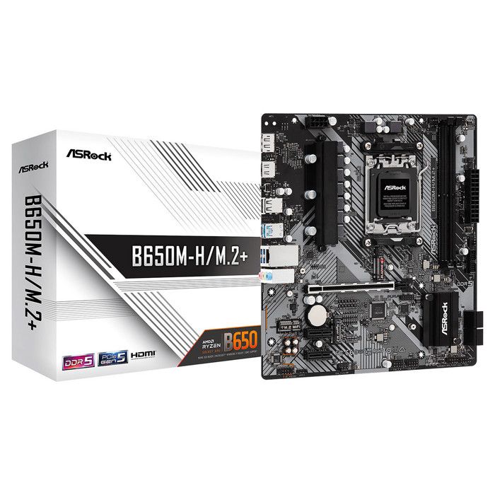 ASRock B650M-H/M.2+ - Carte mère Micro ATX Socket AM5 AMD B650 - 2x DDR5 - M.2 PCIe 5.0 - USB 3.0 - PCI-Express 4.0 16x