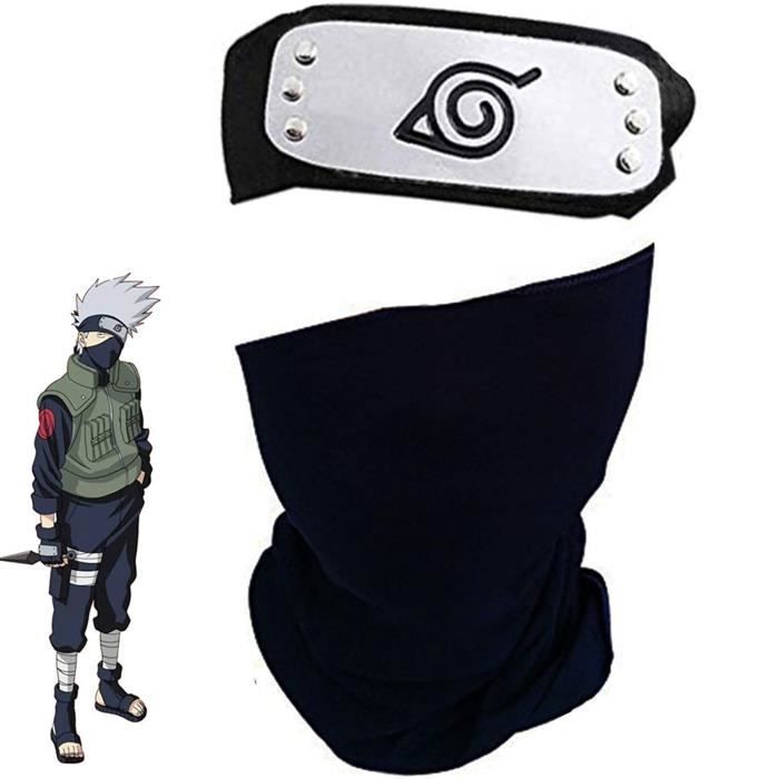 Masque Visage de Kakashi Hatake de Naruto avec Bandeau Naruto Cosplay Bandeau Ninja Konoha métal déguisement