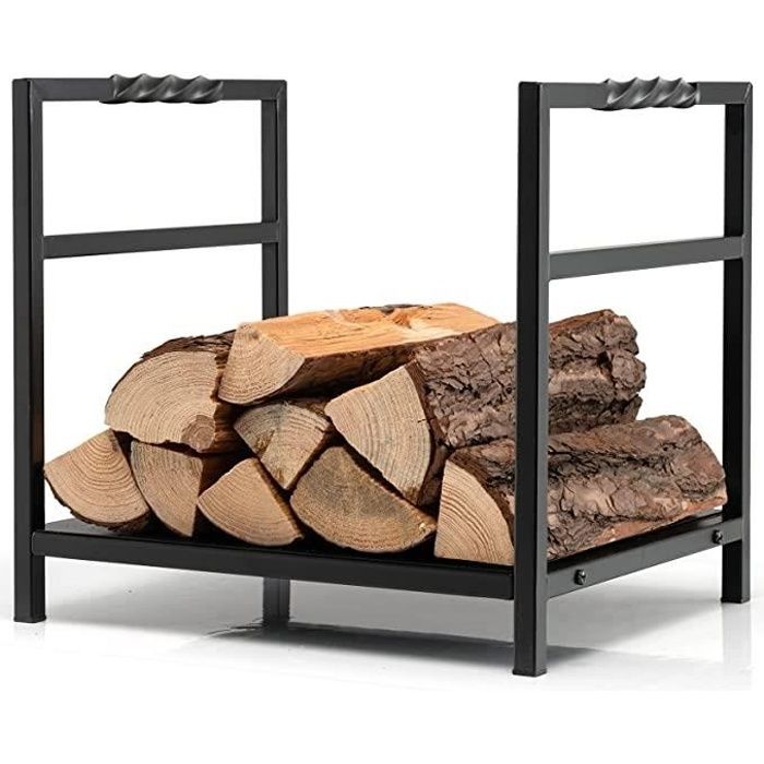 Porte-bûches MyGift – Métal Et Bois – Noir – Autoportant – Intérieur – 15,4 Pouces