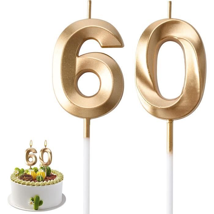 Bougies Chiffres Dorées Pour 60e Anniversaire – Lot De 2 (6 Et 0), Cire écologique, Combustion 3-5 Min, Décoration Gâteau