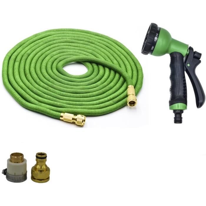 Tuyau D'Arrosage Extensible 15 M / 50FT + Buse 10 Fonctions – Latex Tressé, Raccords Laiton, Ultra Flexible Et Sans Nœud