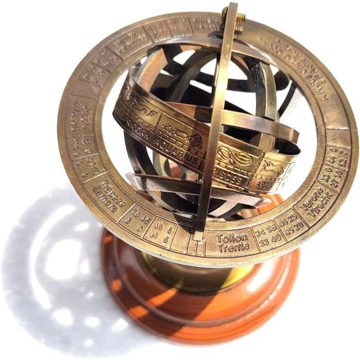 Petit Globe Terrestre De Table En Bois Et Laiton – Artisanal – 25 Cm – Époque Indéterminée
