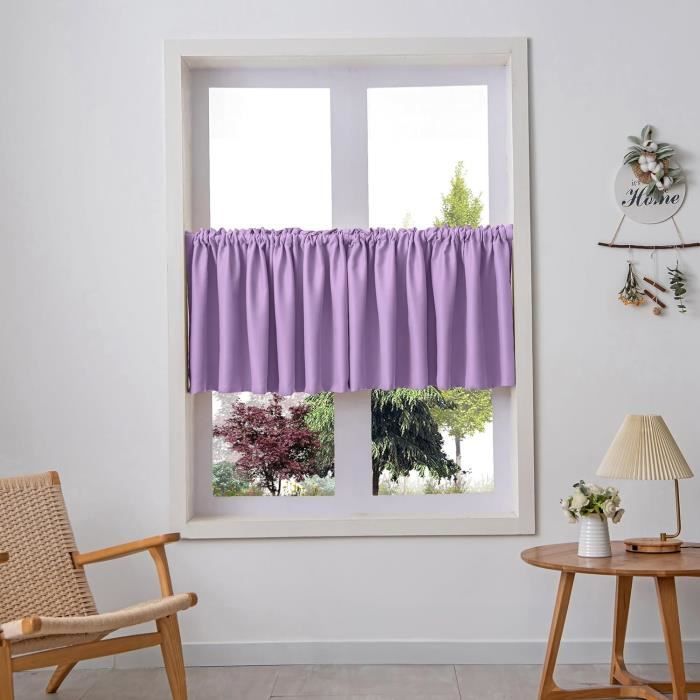Rideau Cuisine Court Anti-Poussière Botanique Avec Pompons - Auto-Adhésif Sans Perçage (Feuille 1,90x90cm)