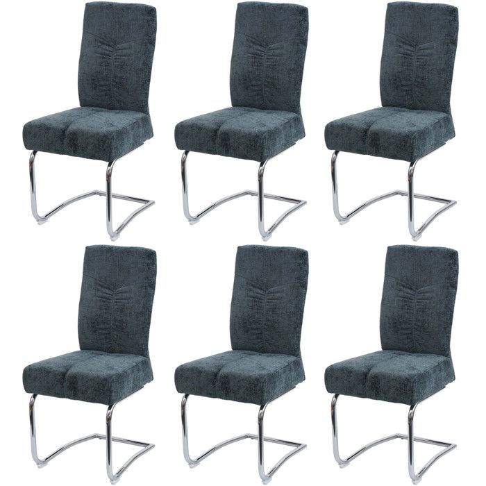 Lot de 6 chaises de salle à manger HWC-G56 chaise de cuisine cantilever chaise inclinable métal tissu/textile chenille Lot de 6 chaises de salle à manger HWC-G56 chaise de cuisine cantilever chaise inclinable métal tissu/textile chenille