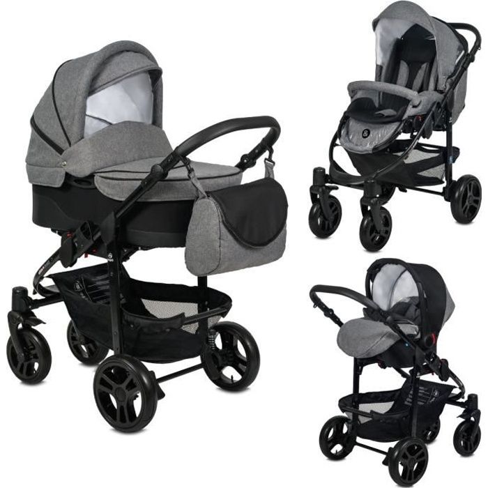Poussette Combin e Trio 3 en 1 B W Gris Noir Livr e avec ses