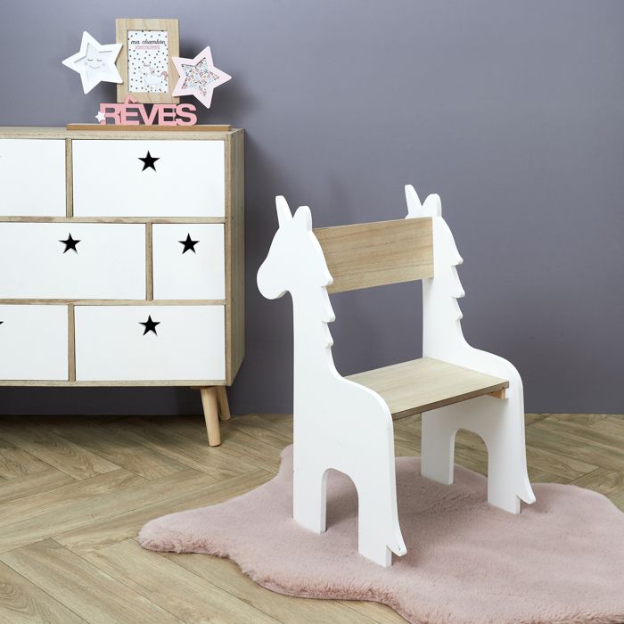 Chaise Enfant - Home Deco Kids - Licorne - Confortable - Esthétique - Blanc Et Marron