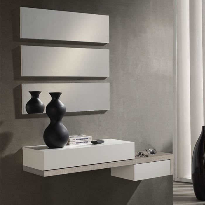 petit meuble d entree blanc et couleur bois clair moderne ritz 2 cdiscount maison