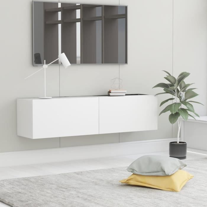 353&{HOME} Meuble TV Belle Finition Table Bass de Salon Pour Télévision Blanc 120x30x30 cm Aggloméré - 120 x 30 x 30 cm NEW