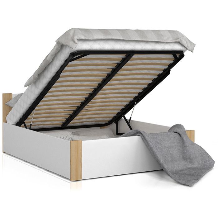 Lit coffre BOSTON 140x190 - Sommier inclus Pin - blanc Lit coffre BOSTON 140x190 - Sommier inclus Pin - blanc