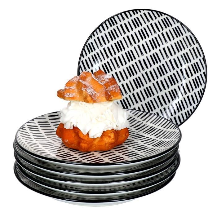 MamboCat Neptun Lot De 6 Assiettes à Gâteau Porcelaine - Motif Maritime Ancres, Coquillages, Étoiles De Mer, Ø 20,5 Cm, Lave-vaisselle & Micro-ondes