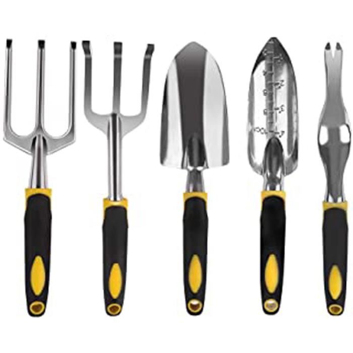 Mivos Ensemble 3 Outils De Jardinage Acier - Transplantoir, Râteau, Serfouette - Kit Complet