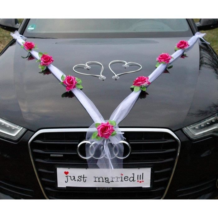 Weiß ORGANZA m bijoux de mariée en forme de de cœurs roses pour décoration de voiture de mariage ratan décorations guirlande décorative voiture Reinweiß Weiß