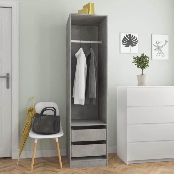 vidaXL Garde-robe avec tiroirs Gris béton 50x50x200 cm Bois ingénierie 800616