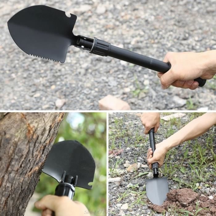Pelle Pliante Ozark Trail Acier Noir – Outil De Survie Bord Dentelé – Camping