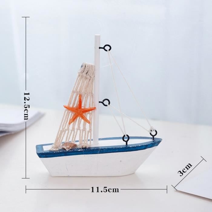 Petit bateau en bois-bleu-Voilier jouet pour décoration ou jeux de société