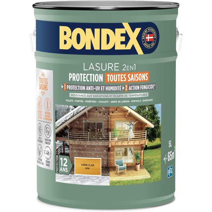 Lasure 2 en 1 protection extérieure Chêne Doré Satin Protection Toutes saisons Bondex - vue 2