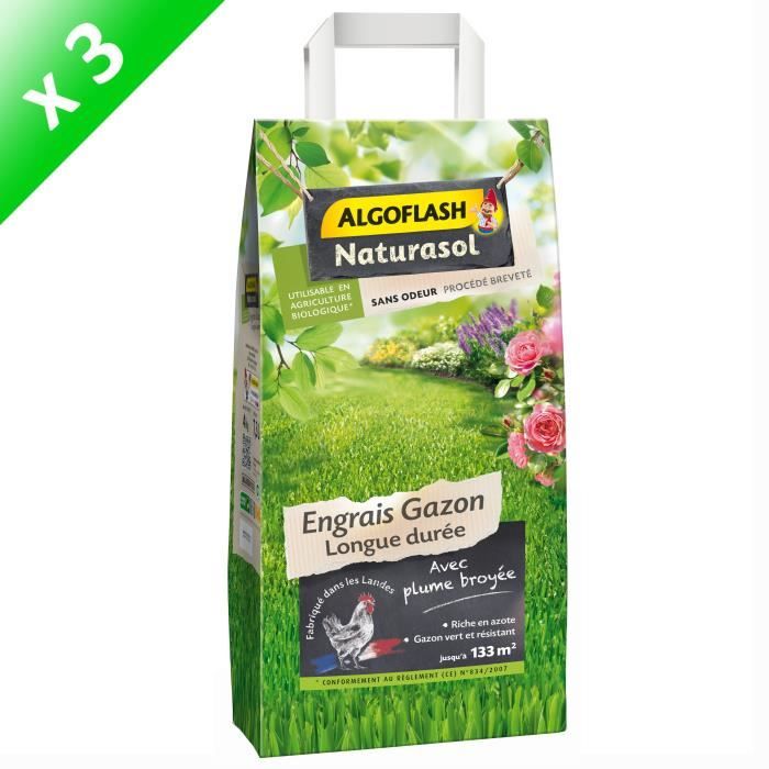 Engrais Gazon 3 Actions ALGOFLASH 10 Kg - Nourrit, Anti-Mousse Et Anti-Mauvaises Herbes