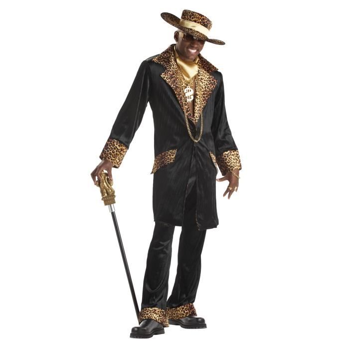 Déguisement Mac Daddy Léopard - CALIFORNIA COSTUME - Costume en velours ras noir - Imprimés léopard - Adulte
