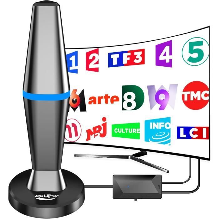 Antenne TV Intérieure 36 DBI Avec Amplificateur | Portée Jusqu'à 200 Km, Compatible TNT HD 4K | Pour VHF/UHF/FM - 10