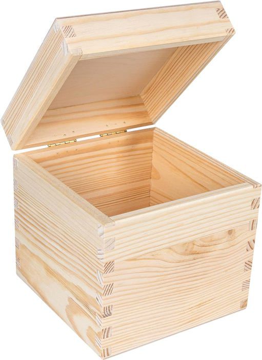 creative deco boîte carrée de rangement bois | 16 x 16 x 16 cm | non peinte | caisse coffre malle pour décorer avec couvercle