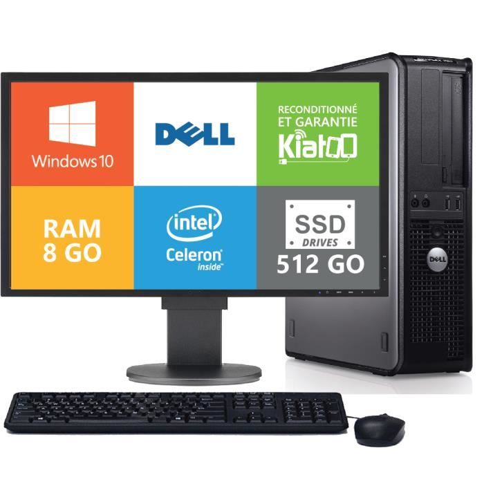 ordinateur de bureau dell optiplex 380 dual core celeron 8 go ram disque dur ssd écran 22 pouces windows 10