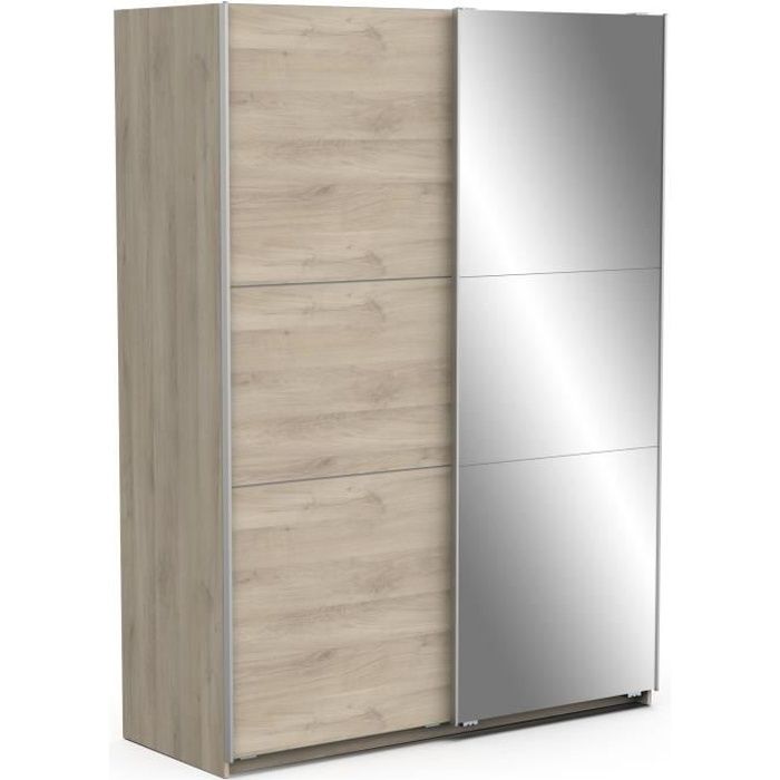 Armoire GHOST - Décor chêne kronberg - 2 Portes coulissntes + miroir - L.148 x P.59,8 x H.203 cm - D