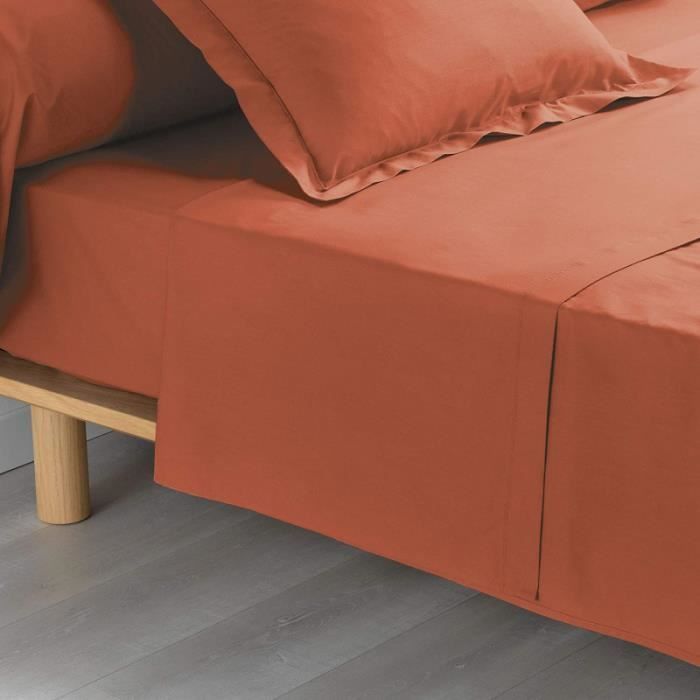 Accueil - Drap plat uni en coton mercerisé - 180 x 190 cm - Percaline - Rouge