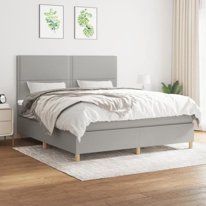 famirosa lit à sommier tapissier avec matelas gris clair 160x200cm tissu-2265