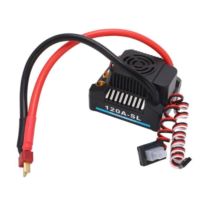 Generic ESC sans Balais étanche 120A Programmable pour Voiture RC 1/10 1/8, Accélération de 9ème Niveau, Prise ESC XT60, Matière Plastique Bleue
