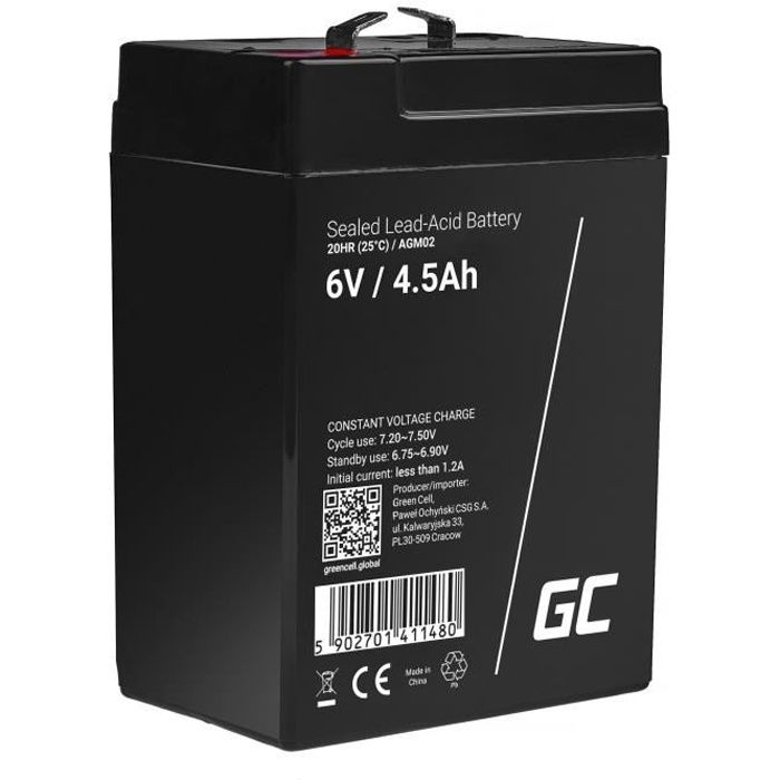 GreenCell® Rechargeable Batterie AGM 6V 4,5Ah accumulateur au Gel Plomb Cycles sans Entretien VRLA Battery étanche Résistantes