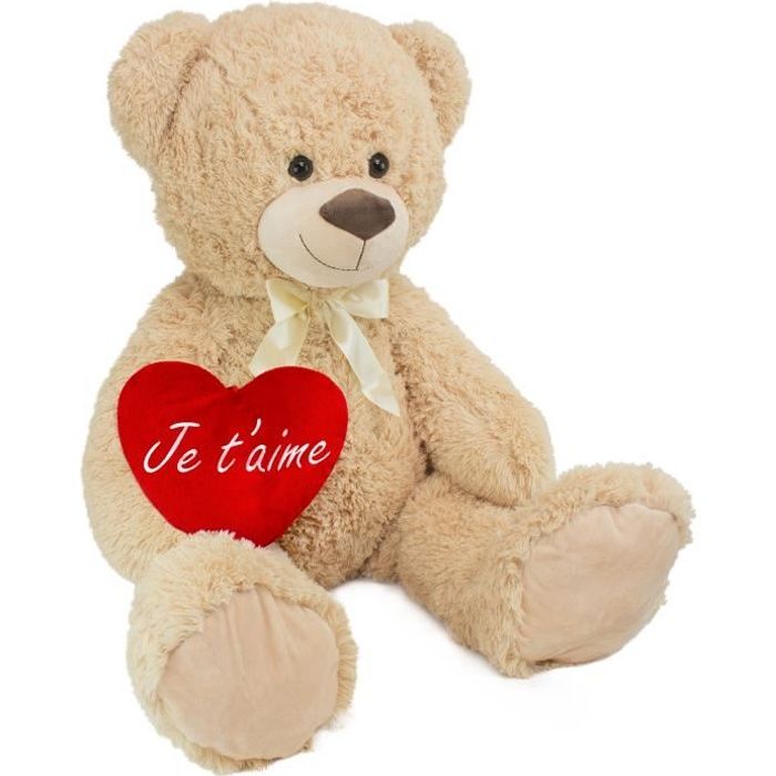 Peluche géante XXL - Ours / Nounours - 100 cm - Beige - Cœur en Peluche 'Je  t'aime' Inclus - Cdiscount Jeux - Jouets