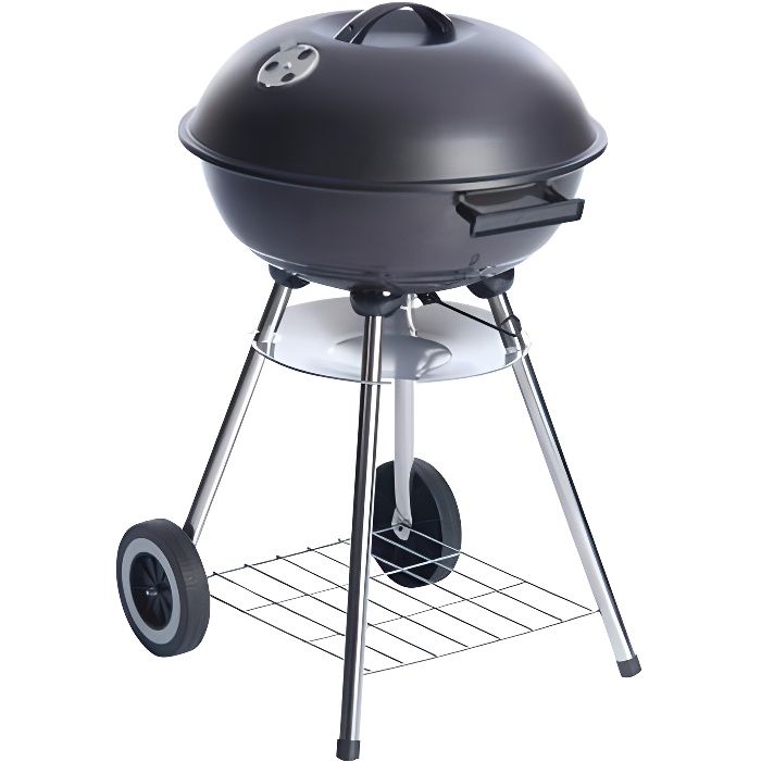 Barbecue à charbon KOOKI - Modèle 45613 - Cuve et couvercle en acier émaillé - Grille de cuisson en acier - Noir